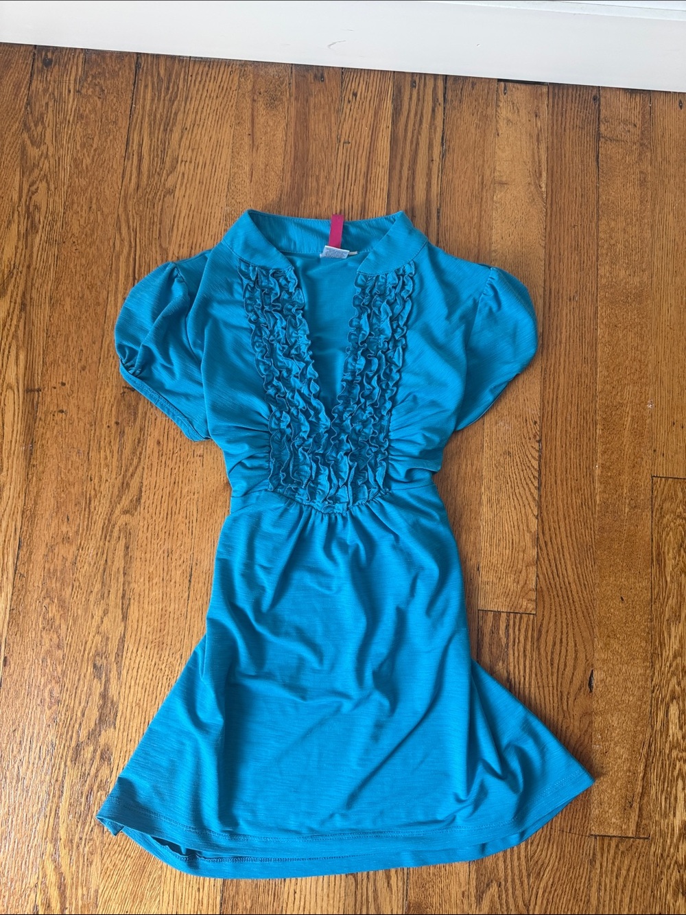 Women’s Ruffle-Front Flutter Sleeve Top - Teal Blue